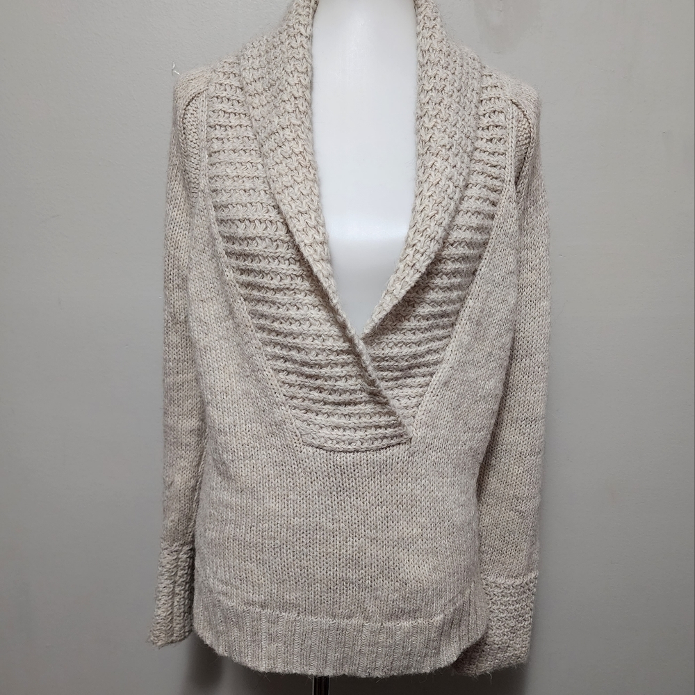 Loft Beige Alpaca Wool Blend Shawl Collar Sweater Size Medium